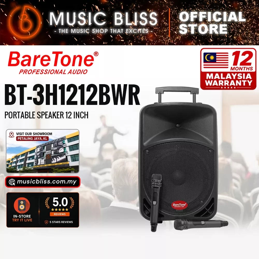 Baretone Audio BT3H1212BWR 12″ Portable Speaker