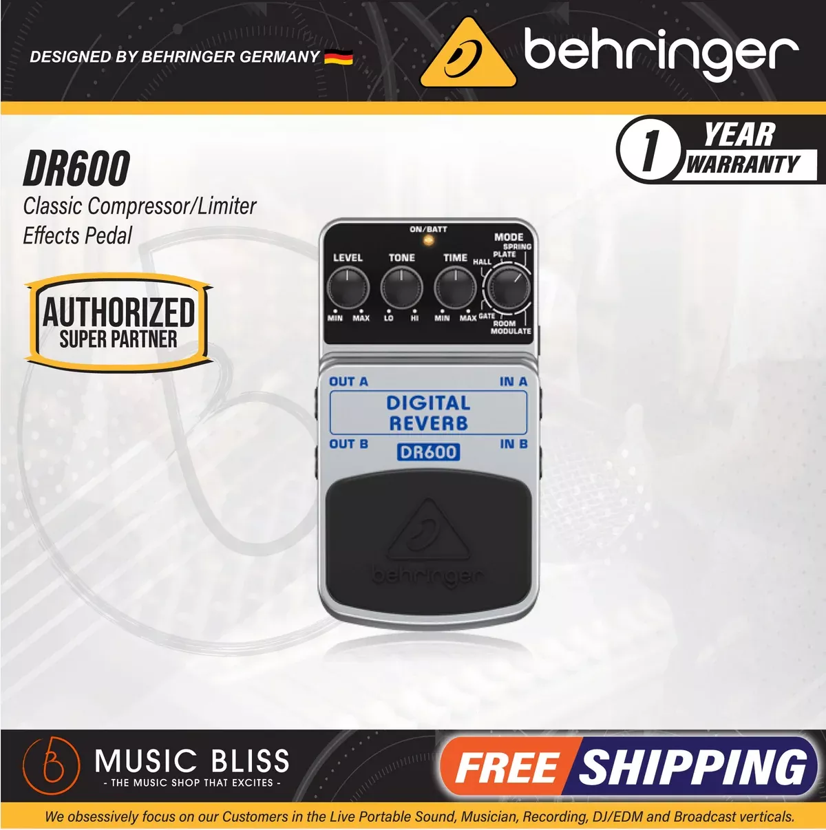 Behringer DR600 Digital Reverb Guitar Effects Pedal