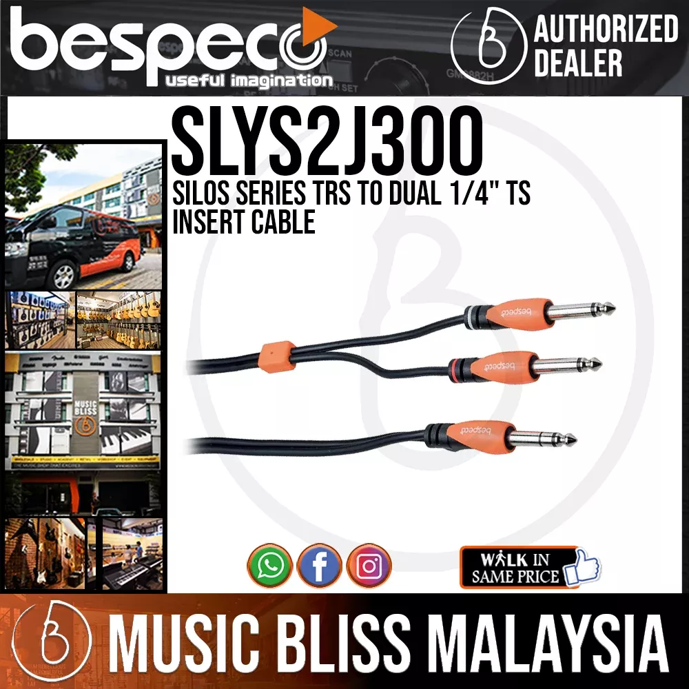 Bespeco SLYS2J300 Silos Series TRS to Dual 1/4″ TS Insert Cable