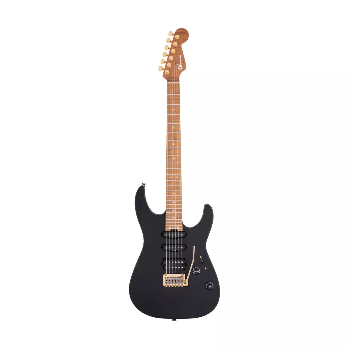 Charvel USA Select DK24 HSS 2PT CM QM Electric Guitar, Caramelized Maple FB, Satin Black