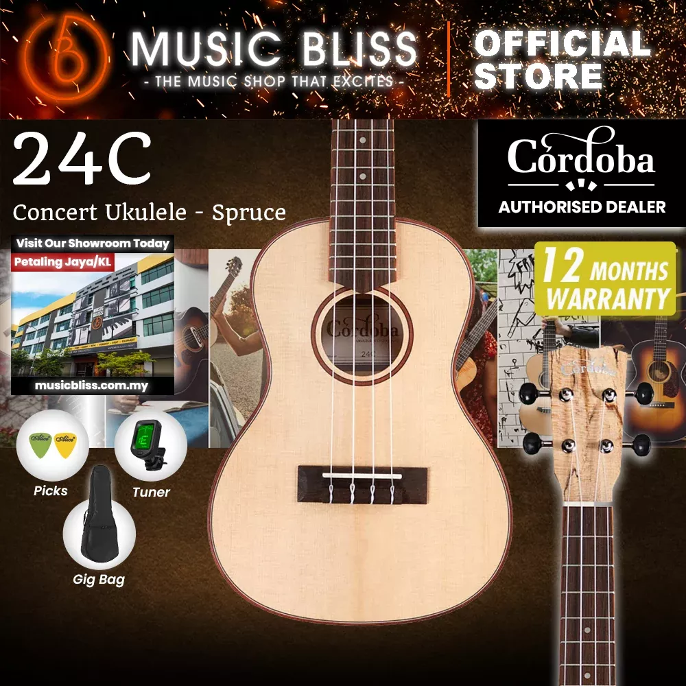 Cordoba 24C Concert Ukulele – Spruce Top, Maple Back and Sides