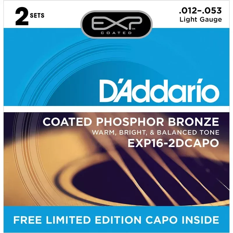 D’Addario 12-53 Phosphor Bronze Light 2-Pack With Free Capo