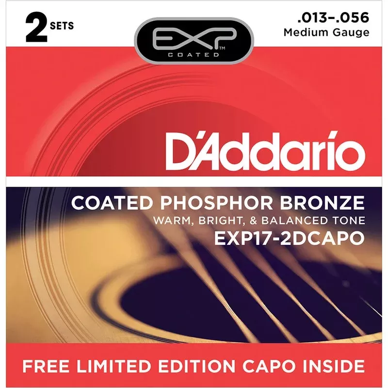 D’Addario 13-56 Phosphor Bronze Medium 2Pk. With Free Capo
