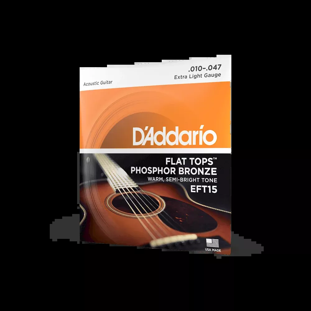 D'Addario EFT15 Flat Tops Phosphor Bronze Acoustic Guitar Strings, Extra Light, 10-47