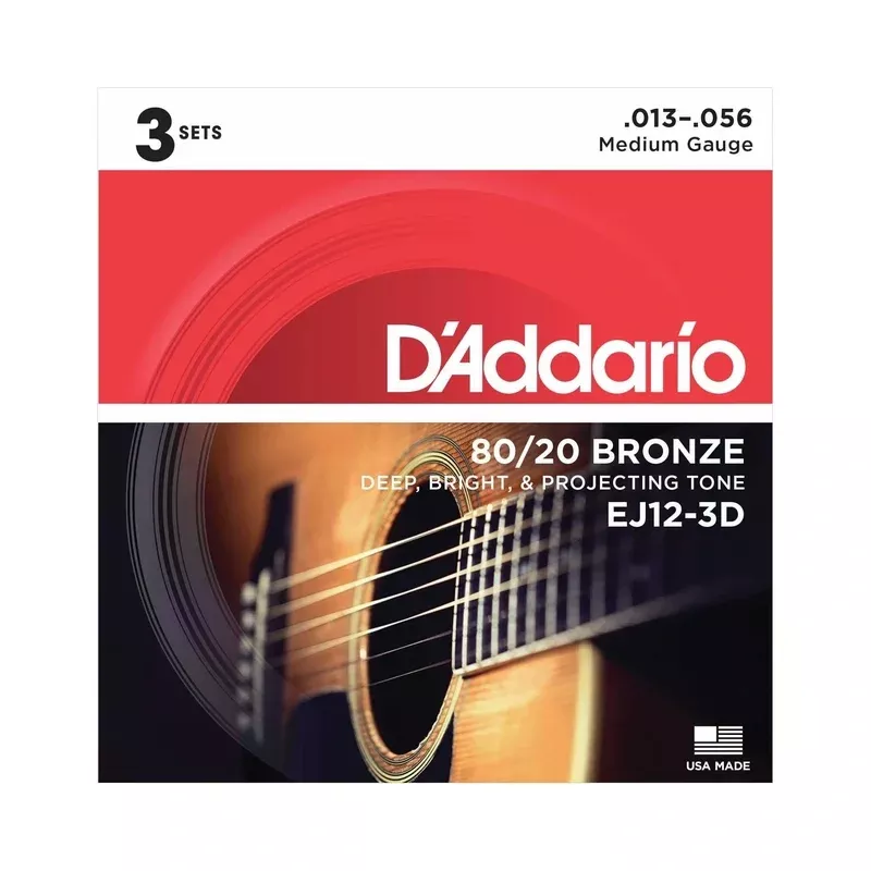 D’Addario EJ12 80/20 Bronze Medium Gauge Acoustic Guitar Strings, Three Pack