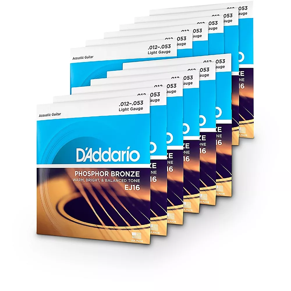 D'Addario EJ16-12P Phosphor Bronze Light Acoustic Guitar Strings 12-Pack