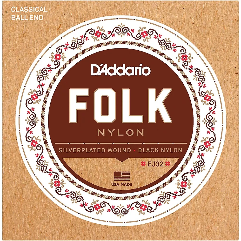D'Addario EJ32 Folk Nylon Silver/Ball End Black Treble Guitar Strings