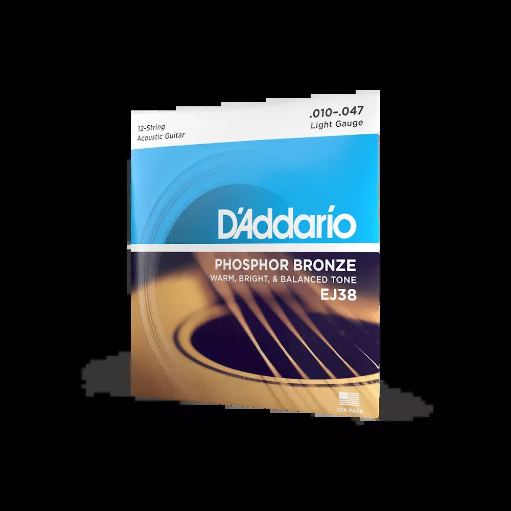 D'Addario EJ38 12-String Phosphor Bronze Acoustic Guitar Strings, Light, 10-47