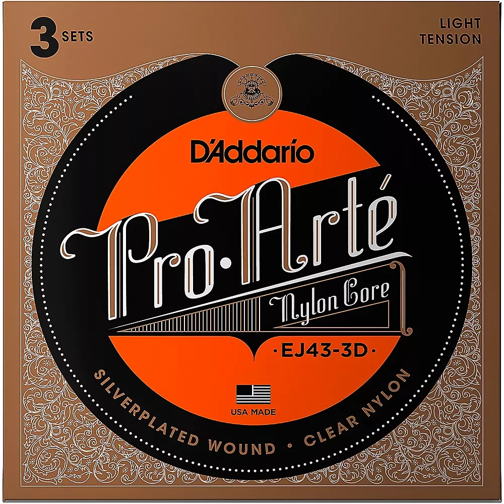 D'Addario EJ43 Pro-Arte Nylon Classical Guitar Strings, Light Tension, 3 Sets