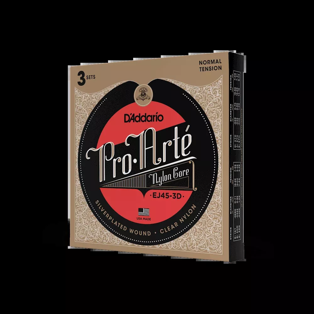 D'Addario EJ45-3D Pro-Arte Nylon Classical Guitar Strings, Normal Tension, 3 Sets