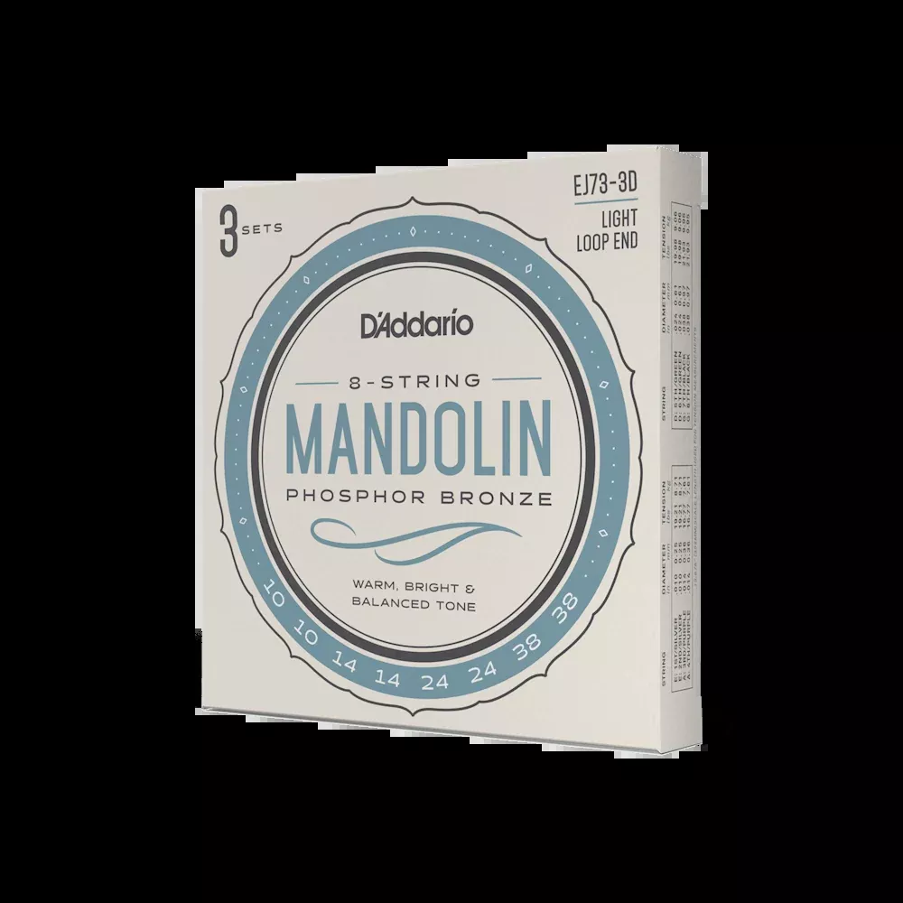 D'Addario EJ73 Mandolin Strings, Phosphor Bronze, Light, 10-38, 3 Sets