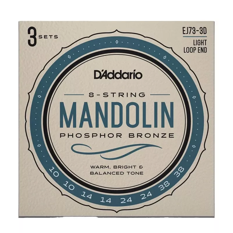 D’Addario EJ73 Phosphor Bronze Light Gauge Mandolin Strings, 3-Pack
