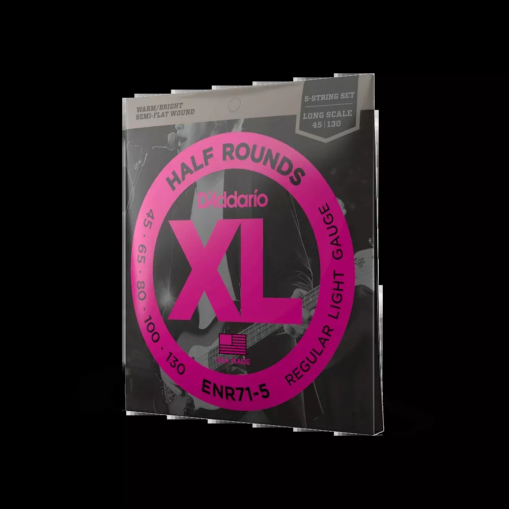 D'Addario ENR71-5 Half Round 5-String Bass Guitar Strings, Regular Light, 45-130, Long Scale