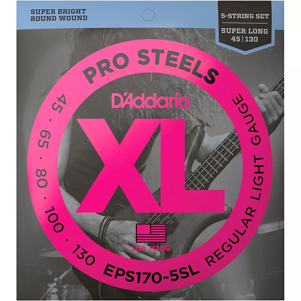 D'Addario EPS170-5SLXL ProSteels Regular Light Super Long Scale 5-String Bass Strings