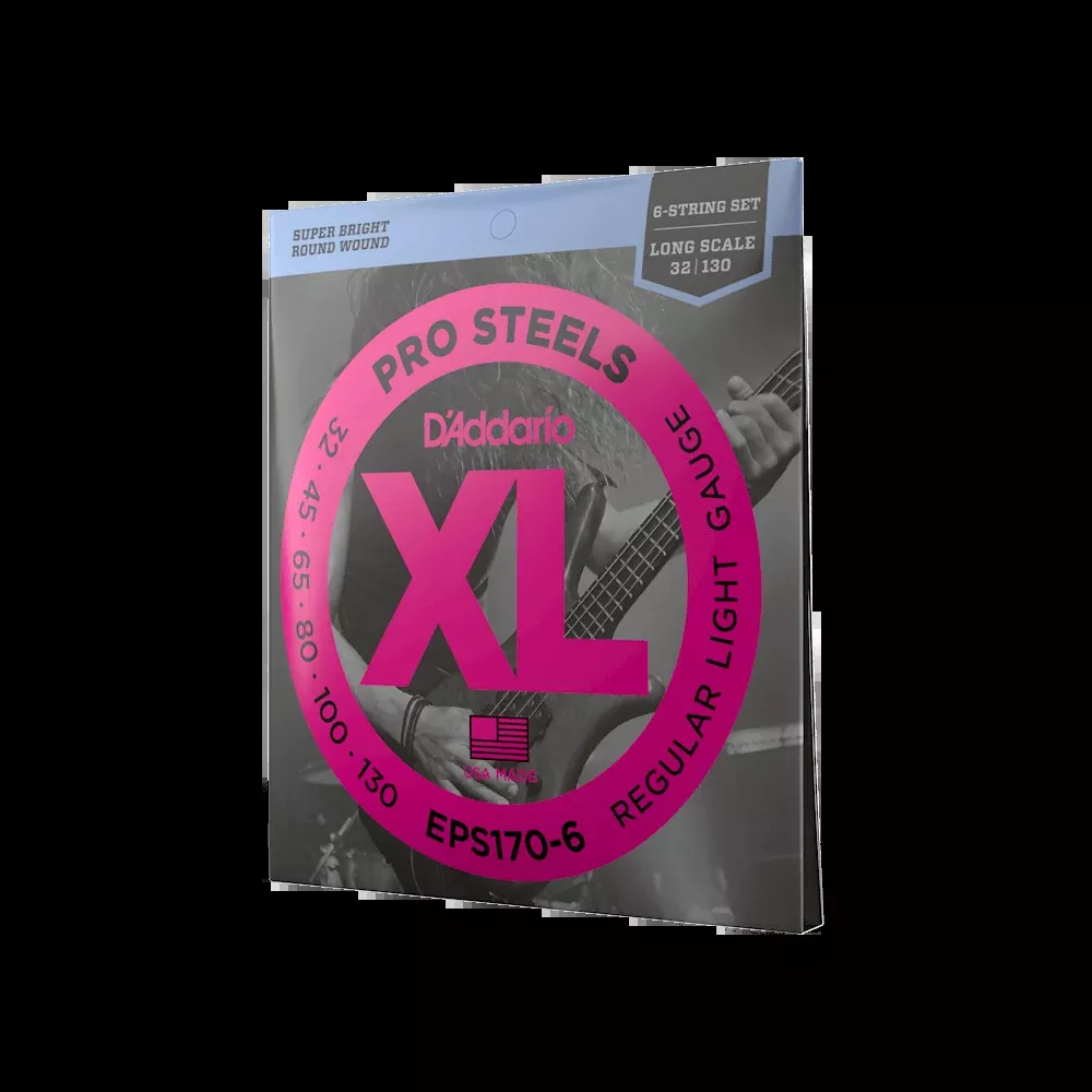 D'Addario EPS170-6 6-String ProSteels Bass Guitar Strings, Light, 30-130, Long Scale
