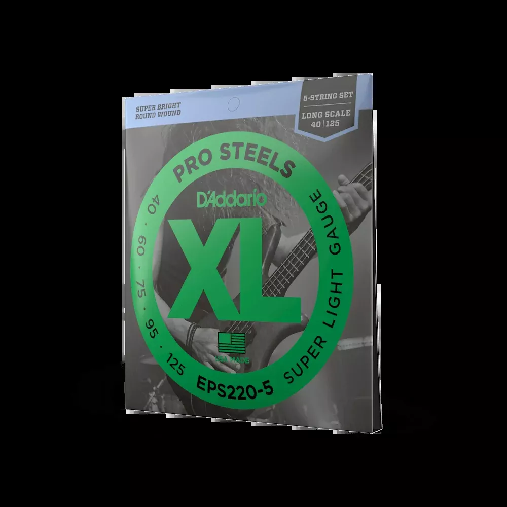 D'Addario EPS220-5 5-String ProSteels Bass Guitar Strings, Super Light, 40-125, Long Scale