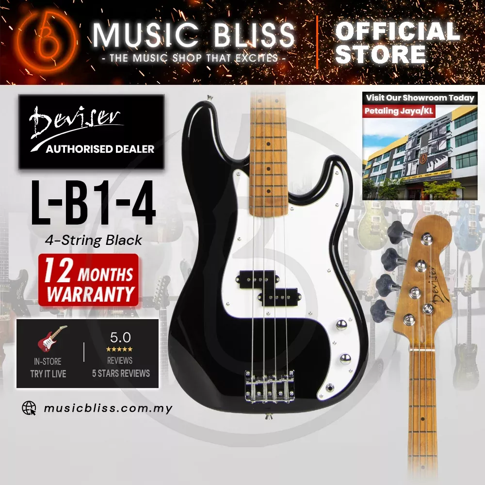 Deviser L-B1-4-BK Budget Beginner Electric P-Bass Guitar – 4-String Black for Rock Kapak