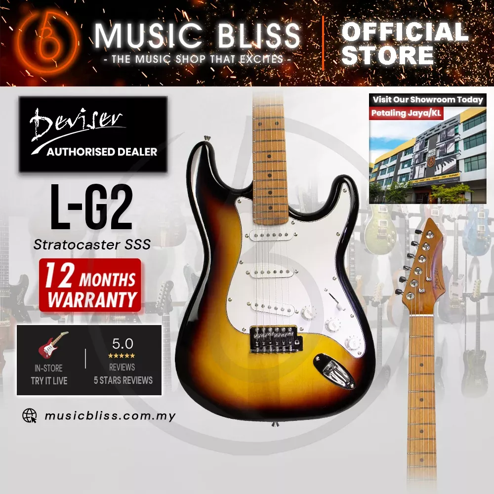 Deviser L-G2-3TS Budget Beginner Electric Guitar – SSS Strat Style Sunburst for Rock Kapak