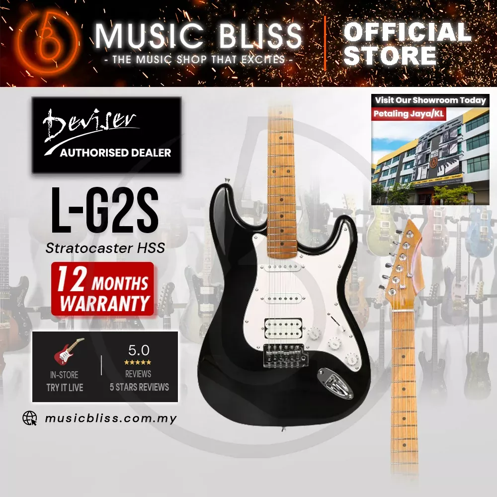 Deviser L-G2S-BK Budget Beginner Electric Guitar – HSS Strat Style Black for Rock Kapak