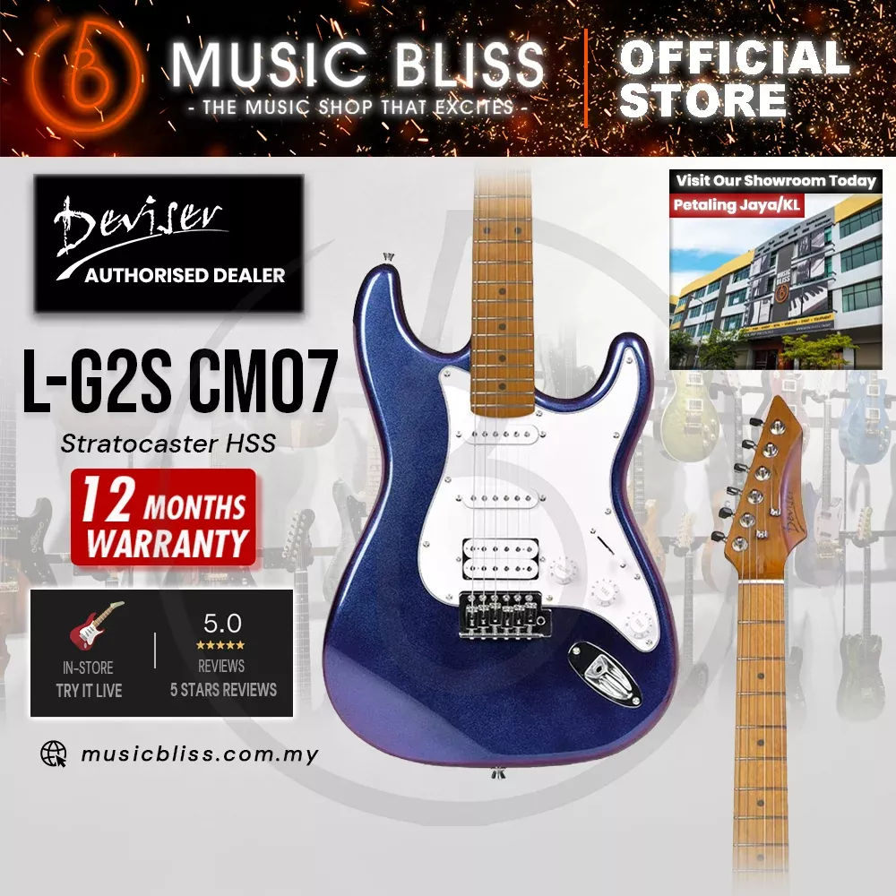 Deviser L-G2S-CM07 Budget Beginner Electric Guitar – HSS Strat Style Metallic Blue for Rock Kapak