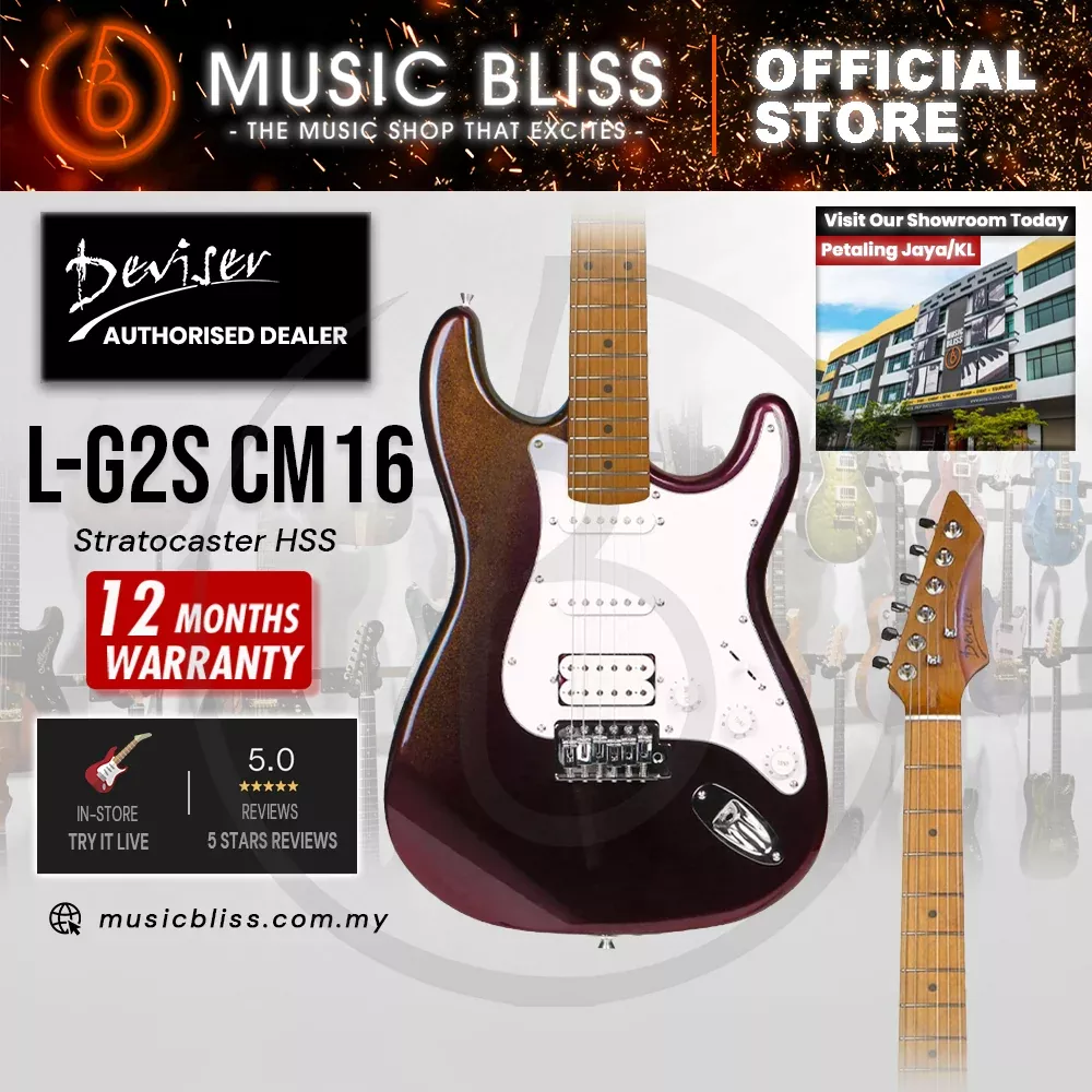 Deviser L-G2S-CM16 Budget Beginner Electric Guitar – HSS Strat Style Aurora Black for Rock Kapak