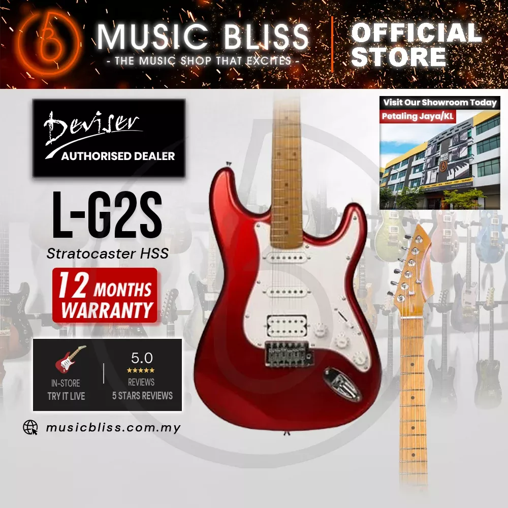 Deviser L-G2S-RD Budget Beginner Electric Guitar – HSS Strat Style Red for Rock Kapak