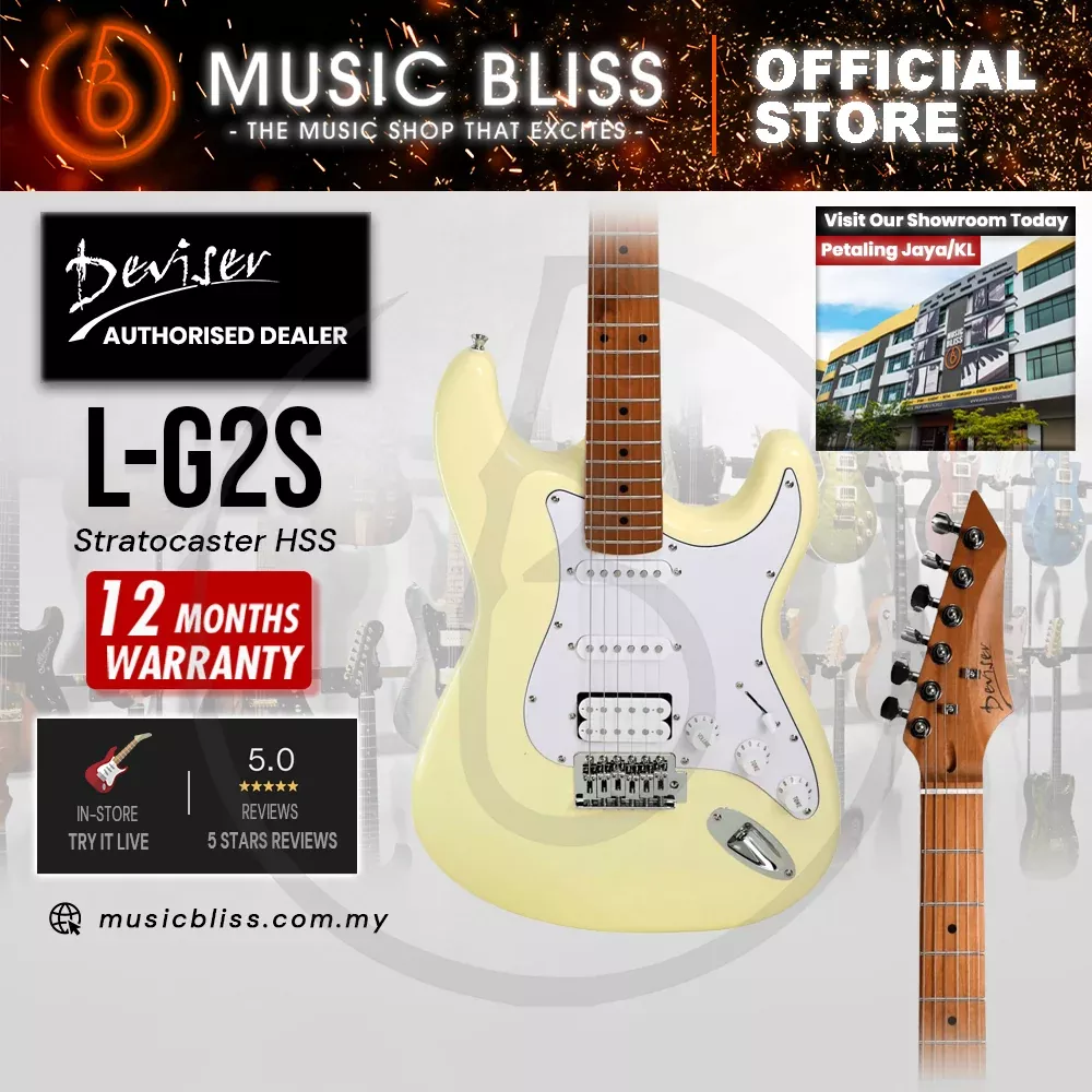 Deviser L-G2S-YL Budget Beginner Electric Guitar – HSS Strat Style Yellow for Rock Kapak