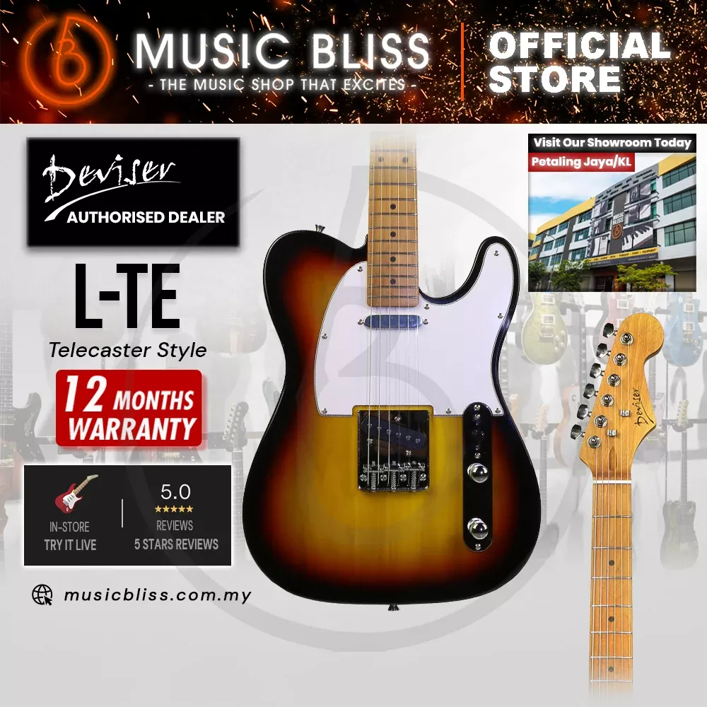 Deviser L-TE-3TS Budget Beginner Electric Guitar – SS Tele Style Sunburst for Rock Kapak