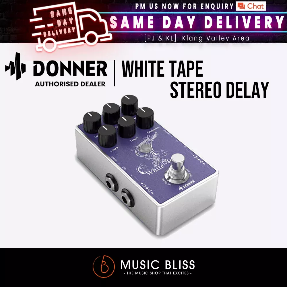 Donner Stereo Tape Delay Pedal for Electric Guitar, Analog Delay Pedal with Echo Effect, White Tape Guitar Pedal,True Bypass