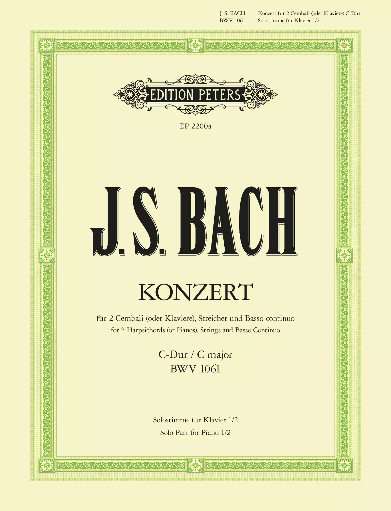 Double Concerto in C BWV 1061: Keyboard/Piano Book