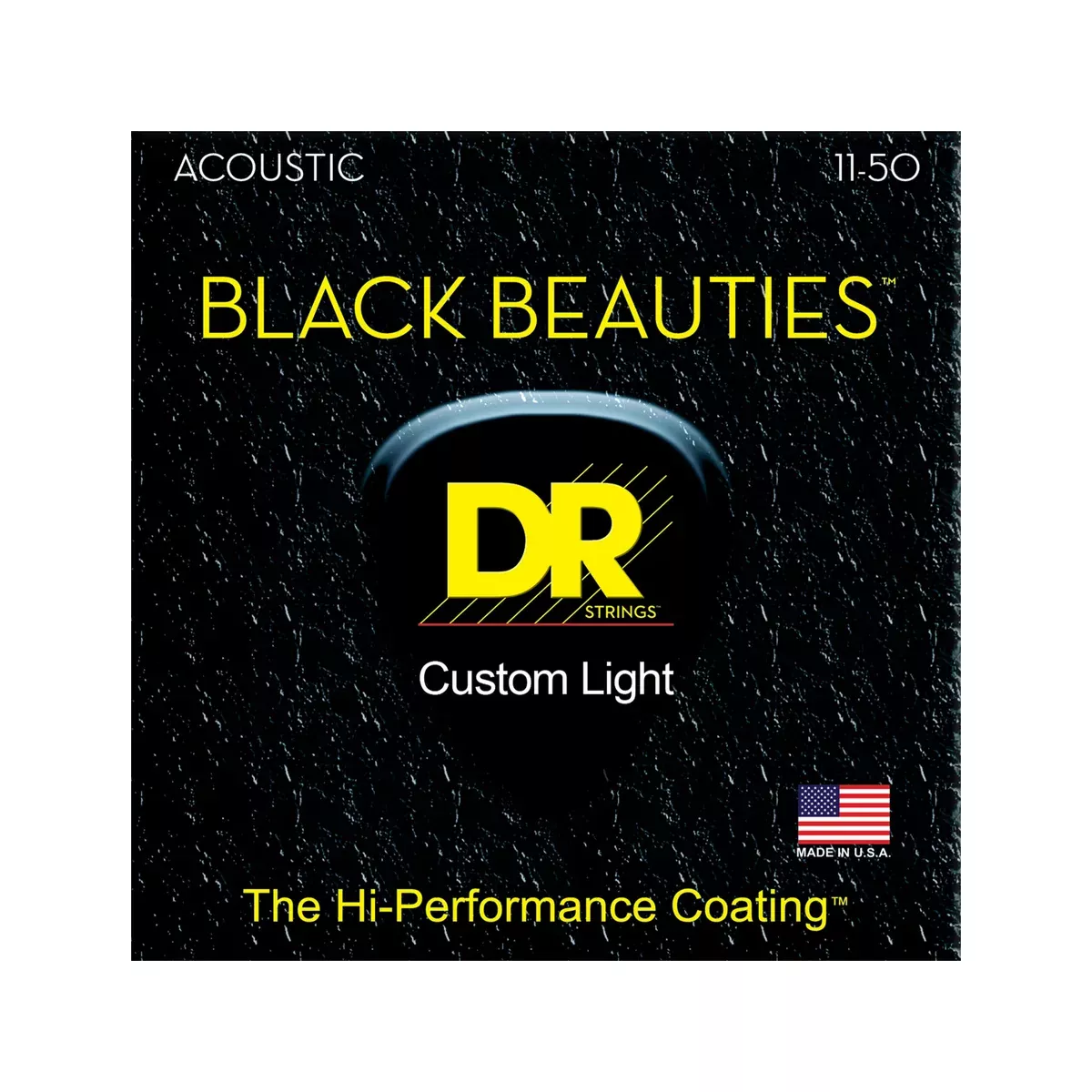 DR Strings BKA-11 Black Beauties K3 Coated Acoustic Guitar Strings, Custom Light, 11-50