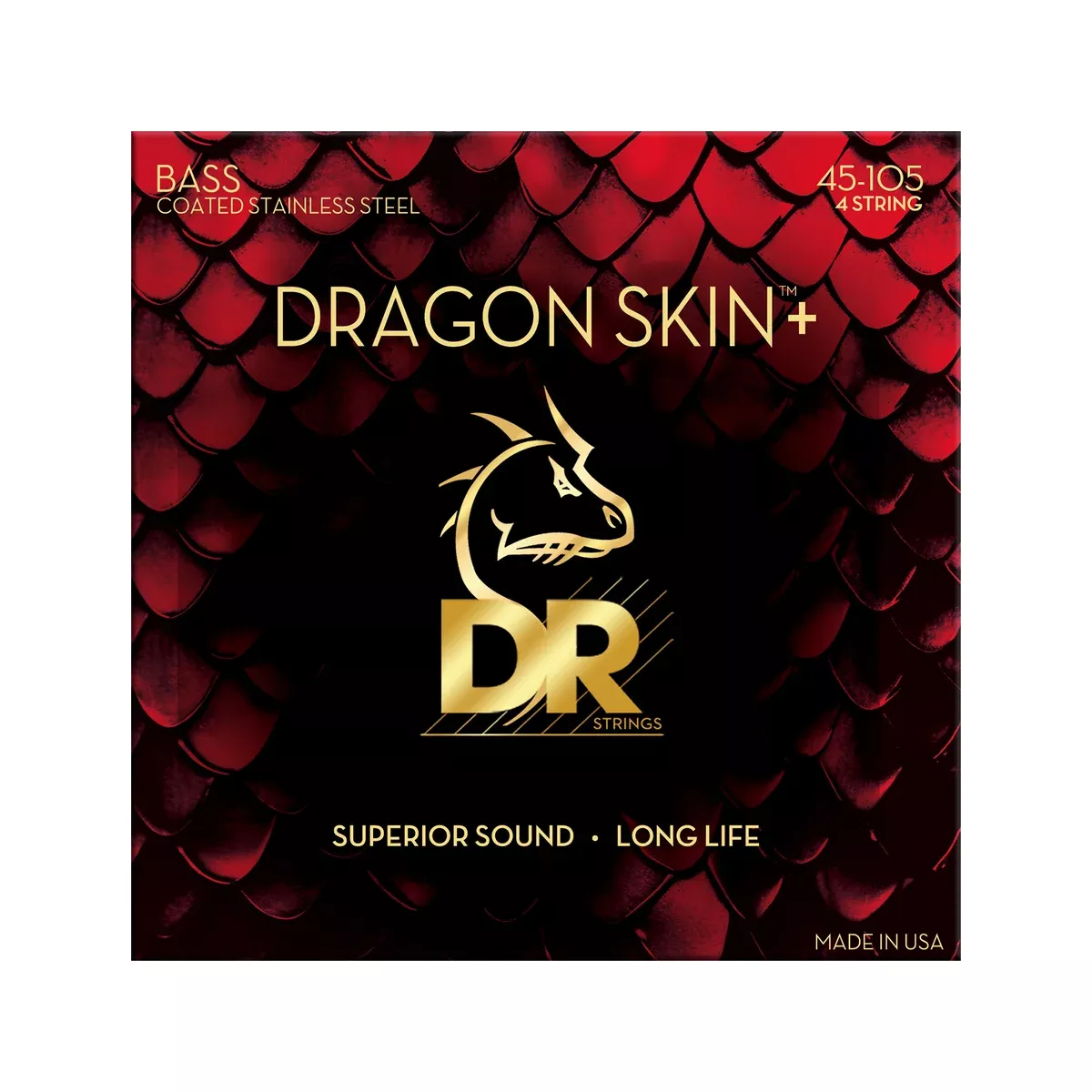 DR Strings DBS-45 Dragon Skin+ Stainless Steel 4-String Bass Guitar Strings, Medium, 45-105