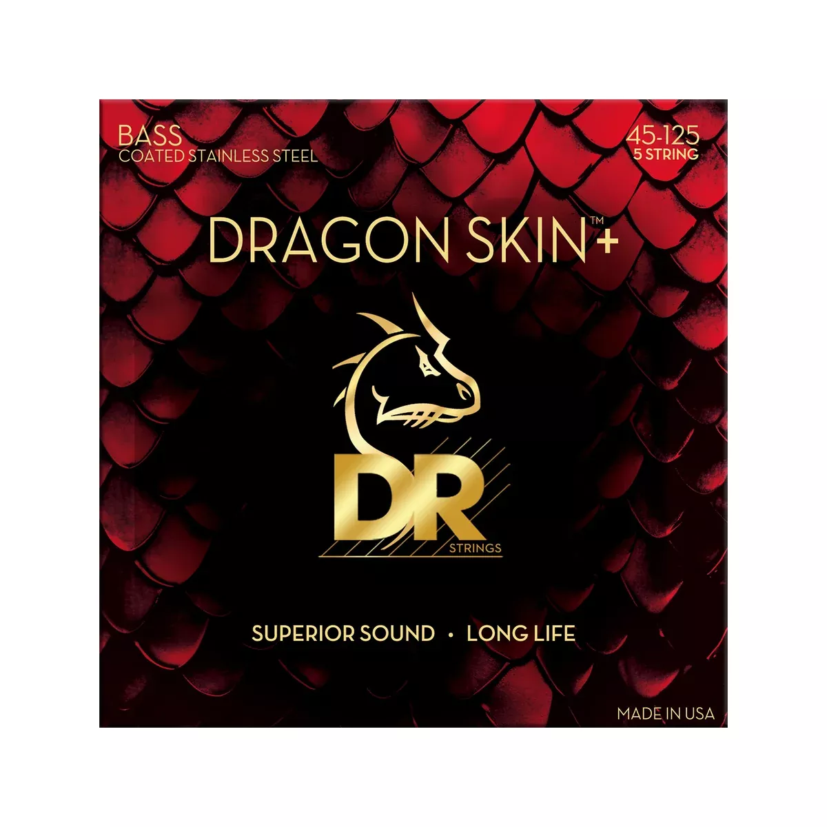 DR Strings DBS5-45 Dragon Skin+ Stainless Steel 5-String Bass Guitar Strings, Medium, 45-125