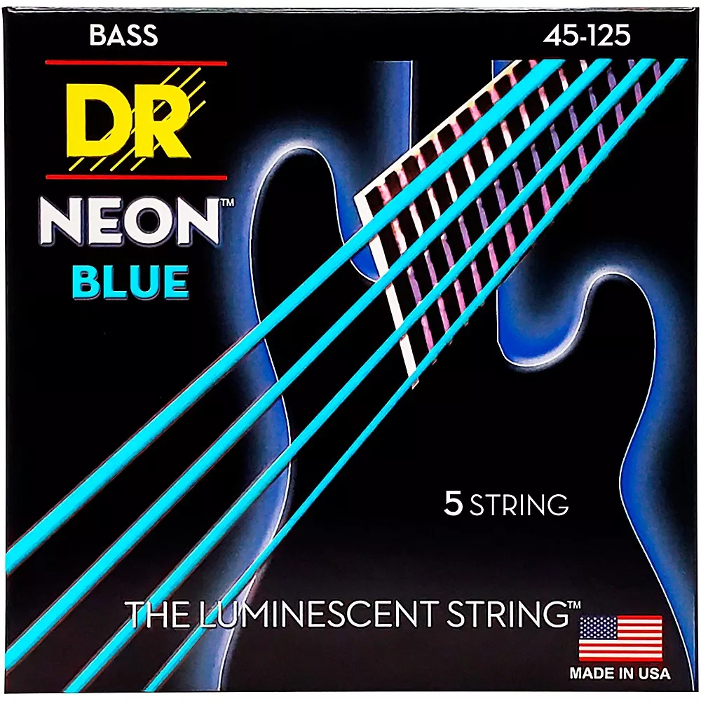 DR Strings Hi-Def NEON Blue Coated Medium 5-String (45-125) Bass Guitar Strings