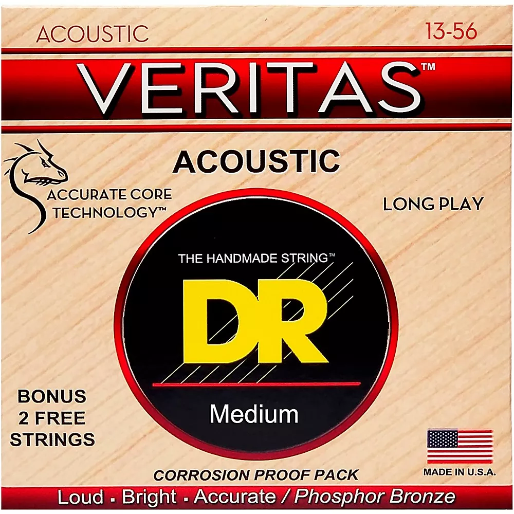 DR Strings Veritas - Perfect Pitch with Dragon Core Technology Light Acoustic Strings (12-54)