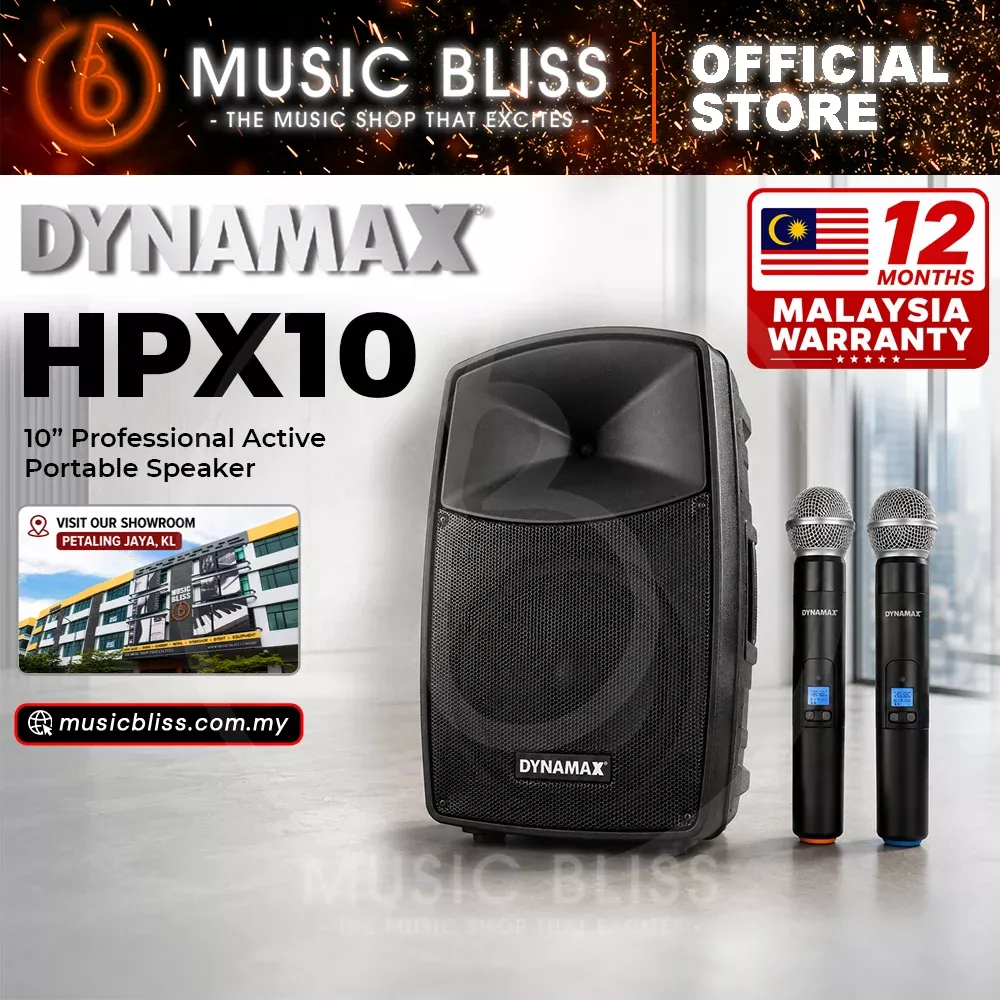 Dynamax HPX10 10” Professional Active Portable Speaker with 2 pcs Wireless Mic, for Speech, Busking