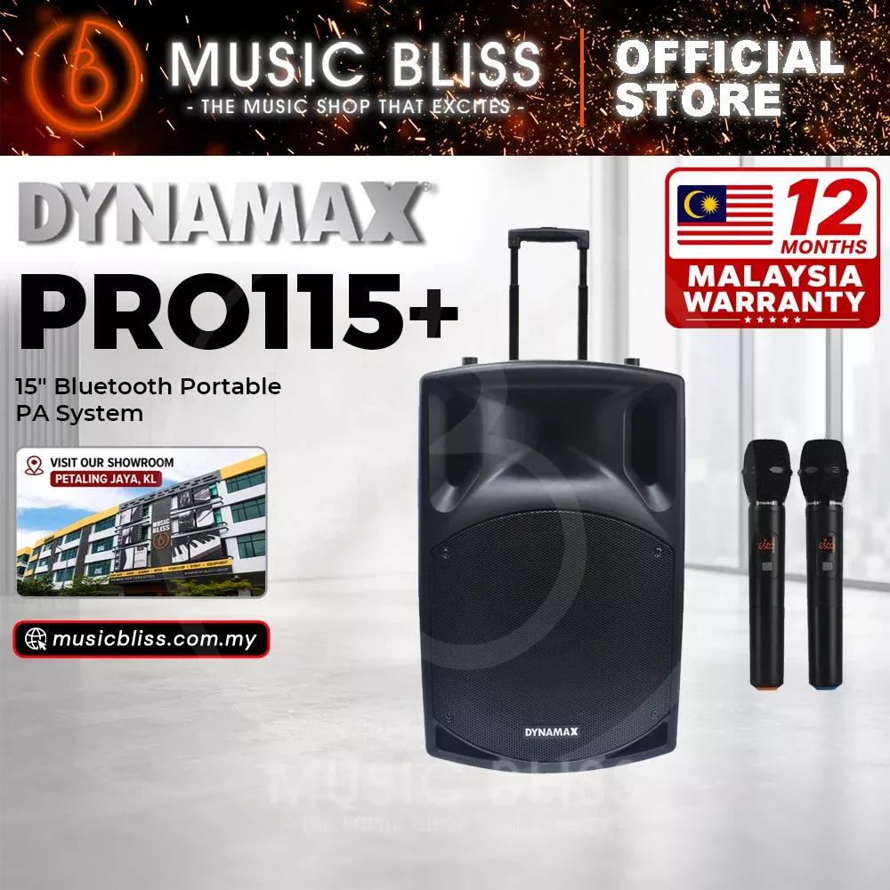Dynamax PRO115+ 15″ Bluetooth Portable PA System with UHF Wireless Mic