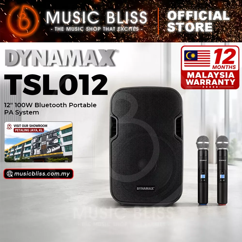 Dynamax TSL012 12” 100W Bluetooth Portable PA System Speaker with 2 pcs 16 channel UHF handheld mic, TWS