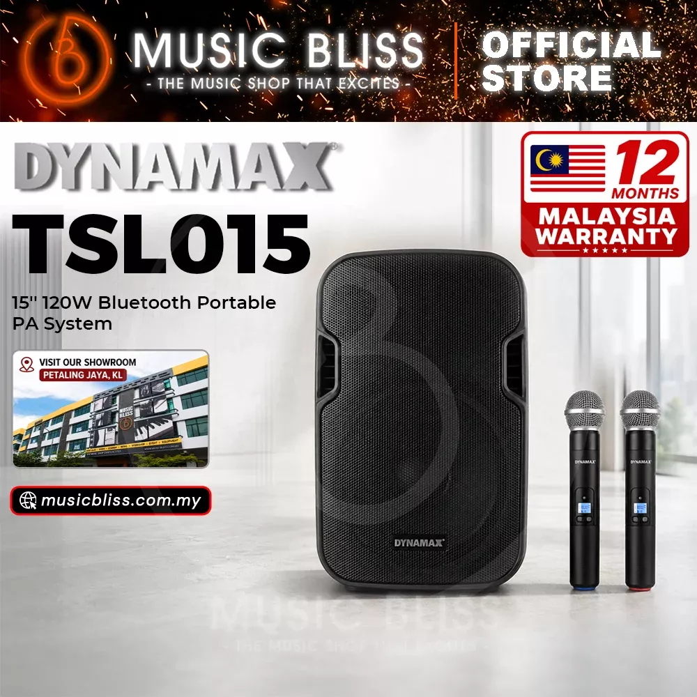 Dynamax TSL015 15” 120W Bluetooth Portable PA System Speaker with 2 pcs 16 channel UHF handheld mic, TWS (MCMC)