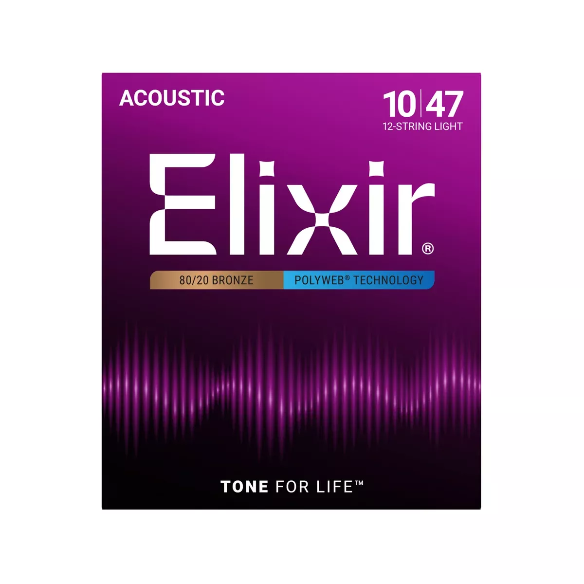 Elixir 11150 Polyweb Light 80/20 Bronze 12-String Acoustic Guitar Strings 10-47