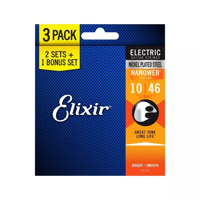 Elixir 16542 10-46 Nanoweb Electric Guitar Strings 3 Sets for the Price of 2