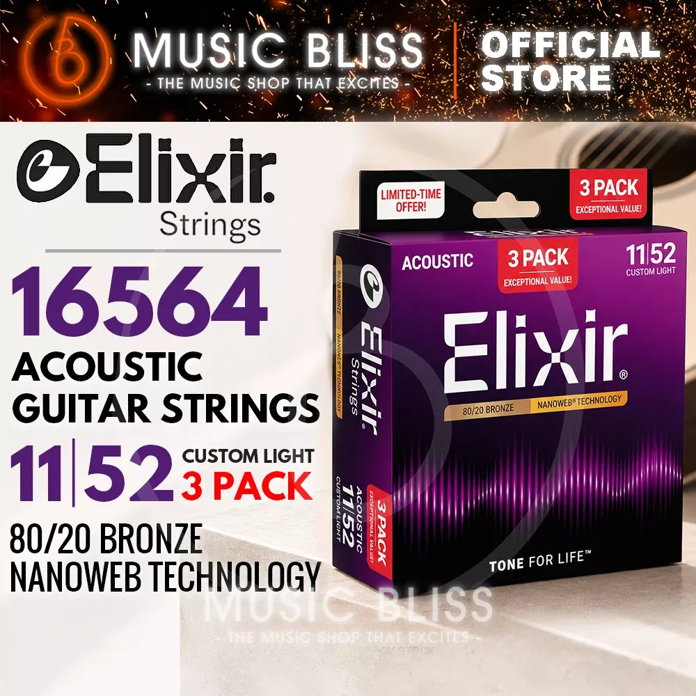 Elixir 16564 Nanoweb 80/20 11-52 Acoustic Guitar Strings 3 Pack