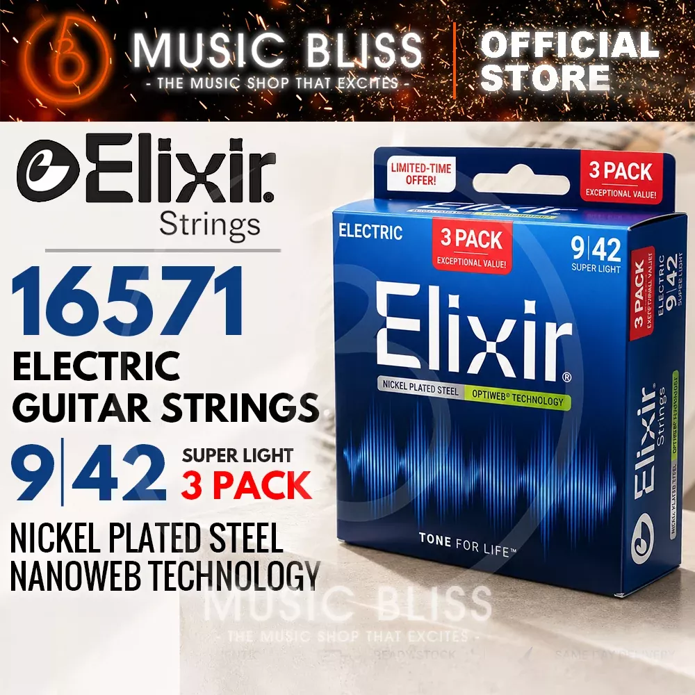 Elixir 16571 Optiweb Electric Guitar Strings, Super Light, 9-42, 3-Pack