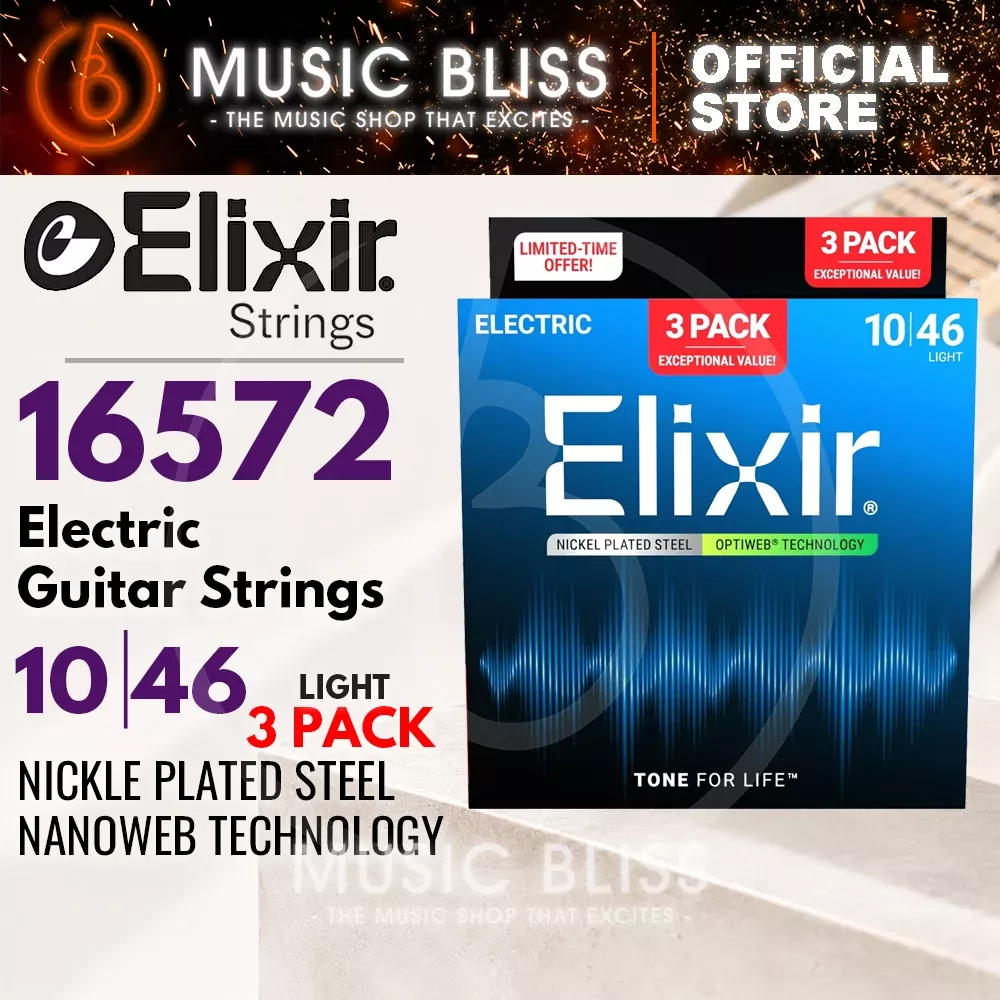 Elixir 16572 Optiweb 10-46 Nickel-Plated Steel Electric Guitar Strings 3 Pack