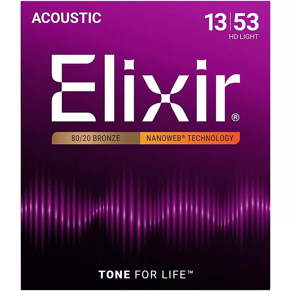 Elixir 80/20 Bronze Acoustic Guitar Strings with NANOWEB Coating, HD Light (.013-.053)