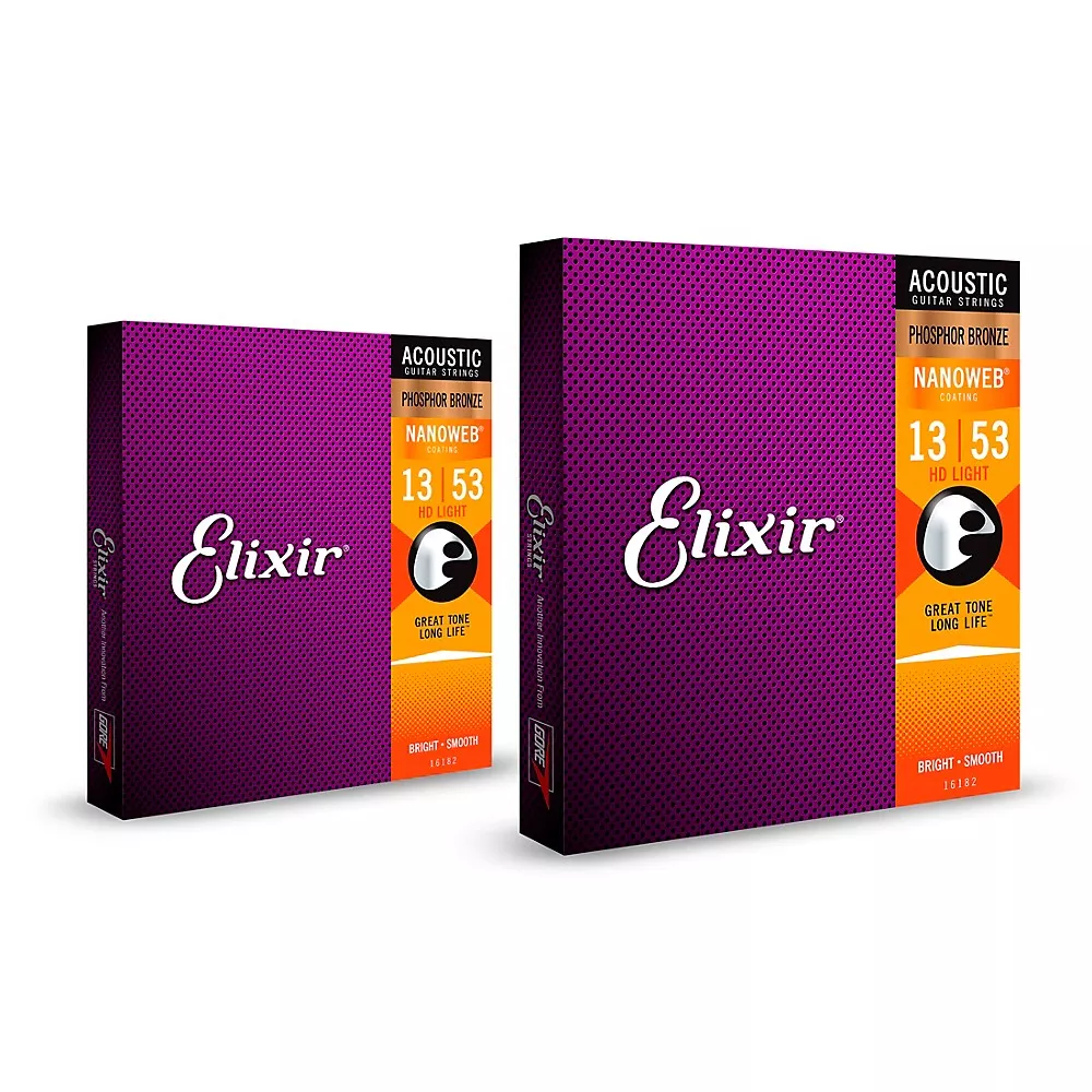 Elixir Phosphor Bronze Acoustic Guitar Strings With NANOWEB Coating, HD Light (.013-.053)