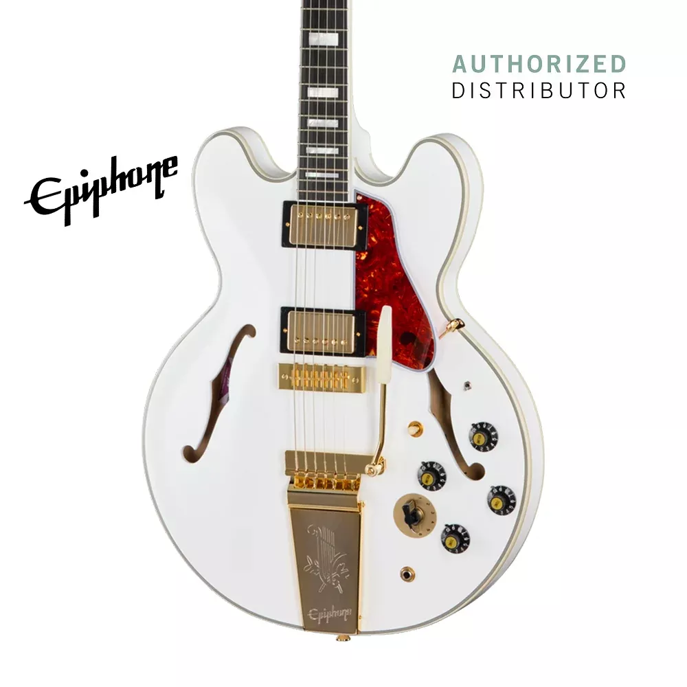Epiphone Inspired by Gibson Custom Alex Lifeson 1976 ES-355 Reissue Electric Guitar – Alpine White