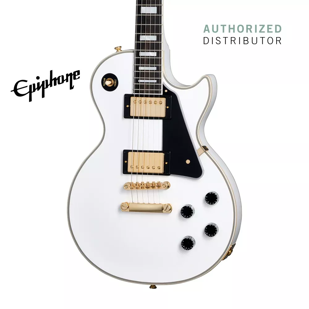 (Epiphone Inspired by Gibson Custom) Epiphone Les Paul Custom Electric Guitar – Alpine White