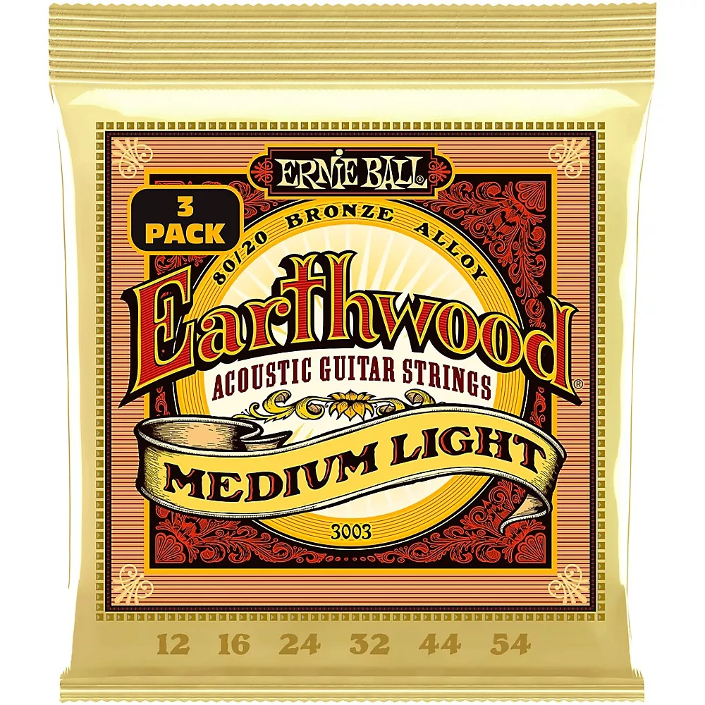 Ernie Ball 3003 Earthwood 80/20 Bronze Medium Light Acoustic Strings 3-Pack