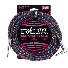 Ernie Ball 6063 25ft Braided Straight / Angle Cable – Black / Red / Blue / White